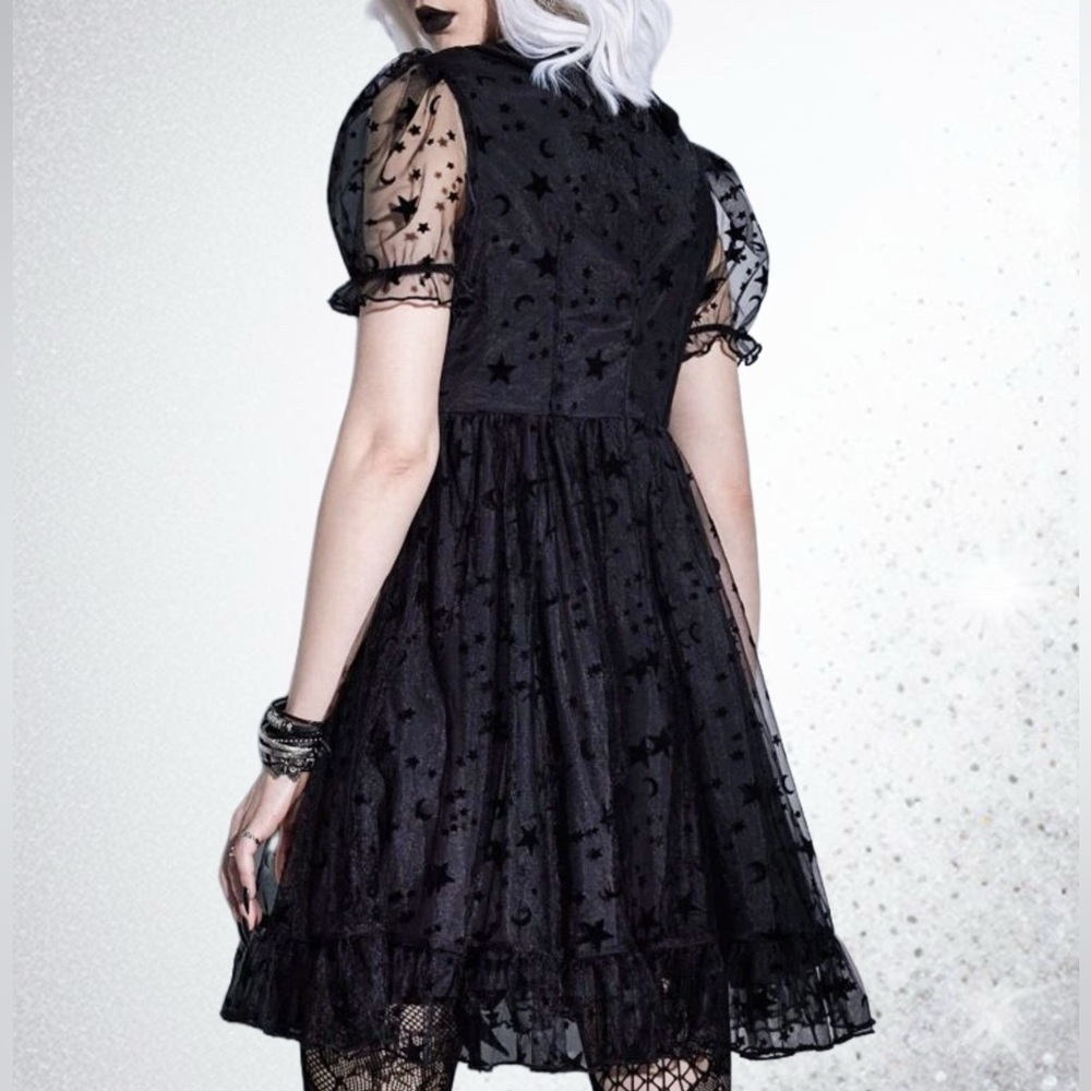 Gothic Fairy Whimsical Mesh Velvet Star Collar Dress 💫 - Picture 3 of 3